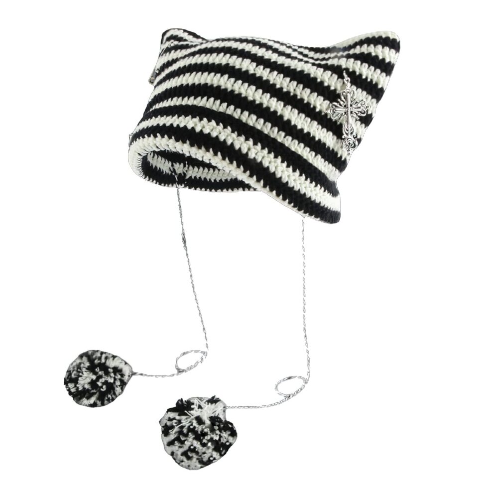 2928 Crochet Hats Vintage Beanies Fox Hat Grunge Goth Beanies Hat Y2K